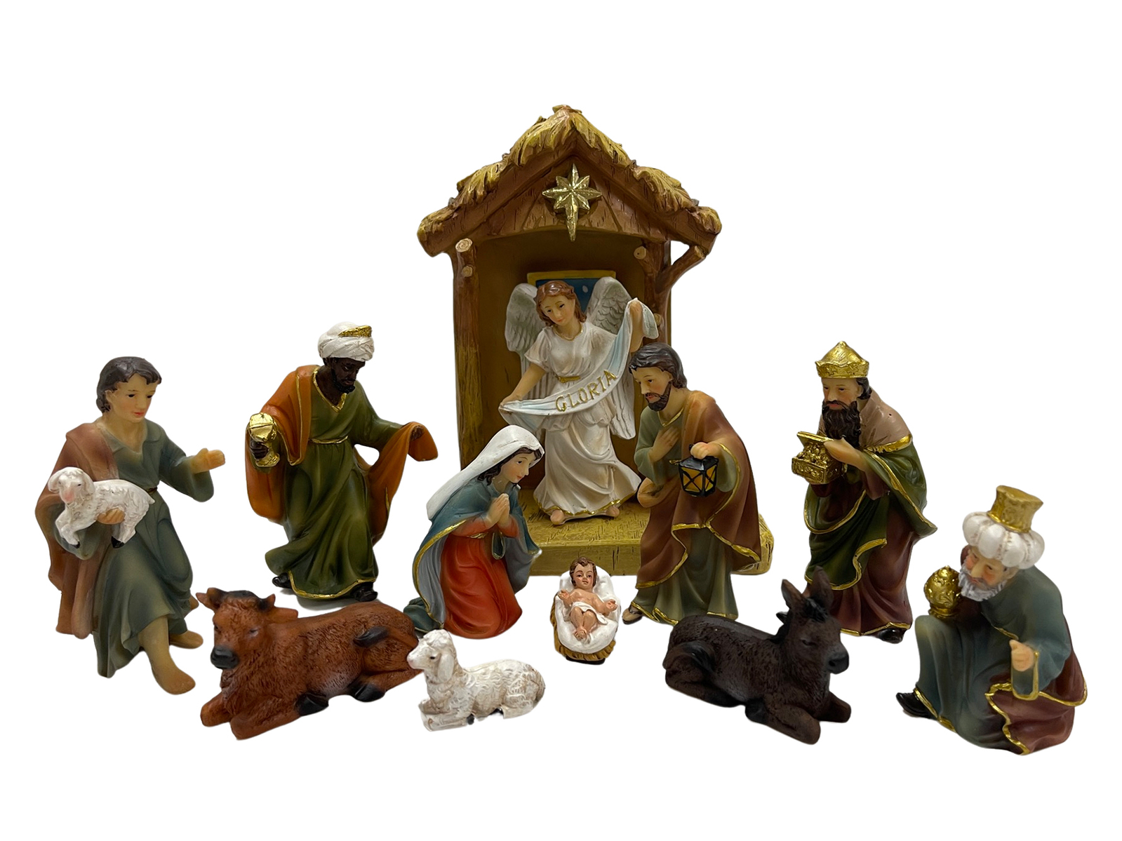 Nativity Stable Set Resin - 11pcs 125mm Stable: 185 x 140 x 85mm ...