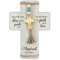 Baptism Prayer Cross w/Accents Blue