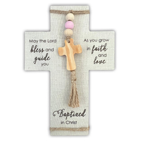 Baptism Prayer Cross w/Accents Pink