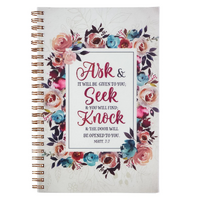 Notebook: Ask, Seek, Knock, Pink/Cream/Blue Floral