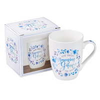 Ceramic Mug: Amazing Grace How Sweet the Sound, Blue/Purple Floral (355ml)