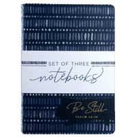 Large Notebook Set of 3: Be Still, Strong, Joyful, Blue Patterns 