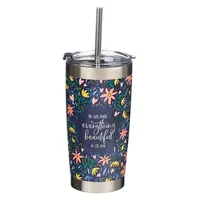 Stainless Steel Tumbler: Everything Beautiful (Ecc. 3:11) Navy Floral