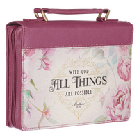 Bible Cover Medium: With God All Things Are Possible Pink Roses