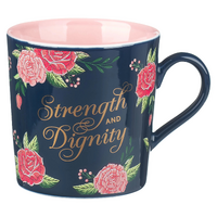 Ceramic Mug : Strength & Dignity, Navy/ Pink Inside (414 Ml)