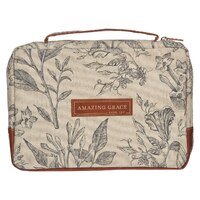 Bible Cover Medium: Amazing Grace, Brown/Floral Canvas (2 Cor 12:9)