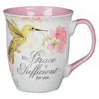 Ceramic Mug: My Grace 1 Cor. 12:9, Pink Persevere Hummingbird (414ml)