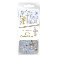 Communion Crystal (Blue) Rosary with Prayer Card