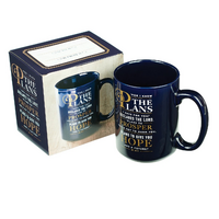 Ceramic Mug: For I Know the Plans I Have For You, Navy Blue/Gold (414ml)