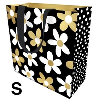 Gift Bag Small - Gold & White Daisies on Black