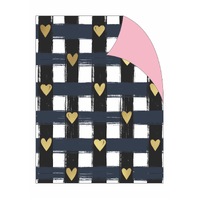 Gift Wrap - Gold Hearts Black Gingham