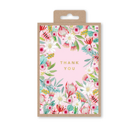 Notecards Box of 10 - Thank You w/Botanic on Pink