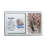 Baptism Rosary and Plaque Set Pink