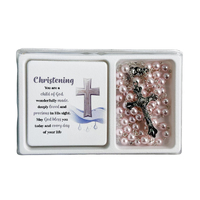 Christening Rosary and Plaque Set Pink