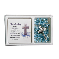 Christening Rosary and Plaque Set Blue