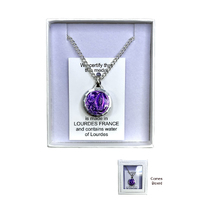 Our Lady of Lourdes w/Water Violet Medal & Chain