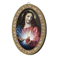 Icon Wood Oval Plaque - Sacred Heart of Jesus