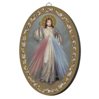 Icon Wood Oval Plaque - Divine Mercy