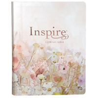 NLT Inspire Catholic Bible Large Print Pink Fields With Rose Gold