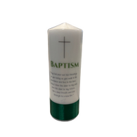 Baptism Candle - Cross/Green Ribbon