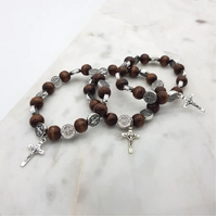 St Benedict Wooden Bracelet in Tulle Bag - Dark Wood