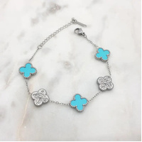 Silver Clover Bracelet - Turqoise