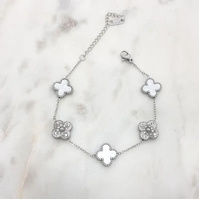 Silver Clover Bracelet - White