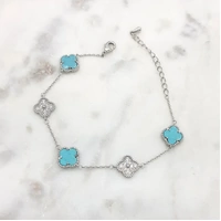 Silver Clover Bracelet - Blue