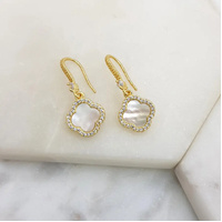 Gold Clover Earrings Cubic Zirconias