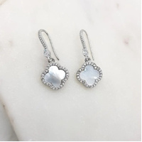 Silver Clover Earrings Cubic Zirconias