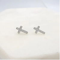 Sterling Silver Earrings Cubic Zirconias Cross Studs