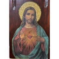 Sacred Heart Jesus Large Wood Plaque 40 x 29cm