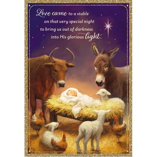 Christmas Boxed Cards: Animals at Manger with Jesus (18 cards)