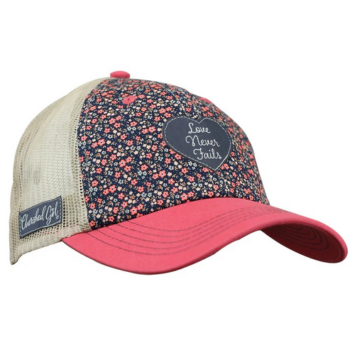 Women's Cap: Love Never Fails Floral, Coral/Navy/Beige