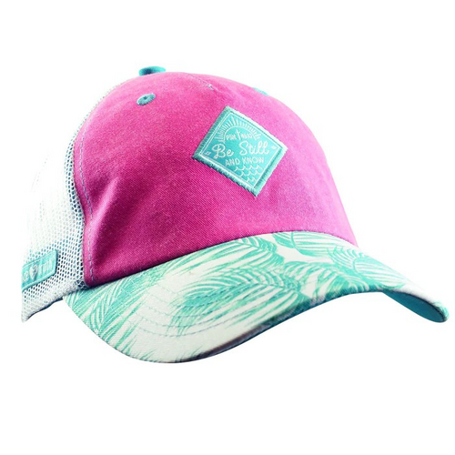 Women's Cap: Be Still and Know, Pink/Teal/White