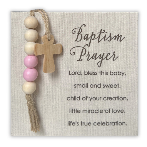 Baptism Prayer Plaque w/Accents Pink