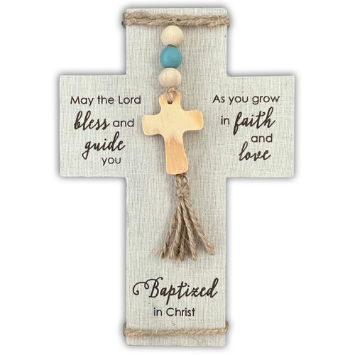 Baptism Prayer Cross w/Accents Blue