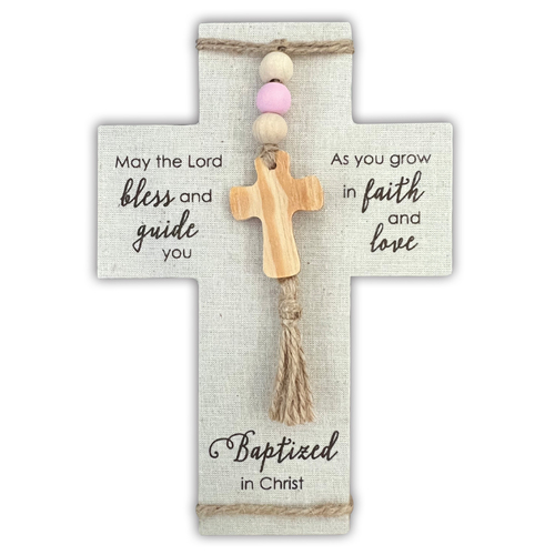 Baptism Prayer Cross w/Accents Pink