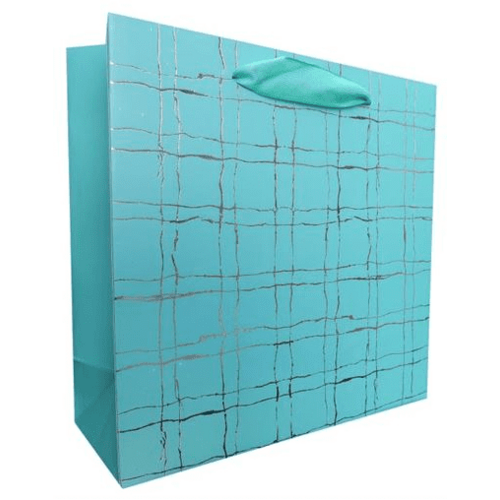 Gift Bag Large - Teal Silver Cross Hatch