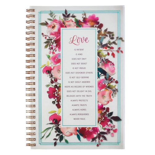 Notebook: Love is Patient, Love is Kind, Pink Floral