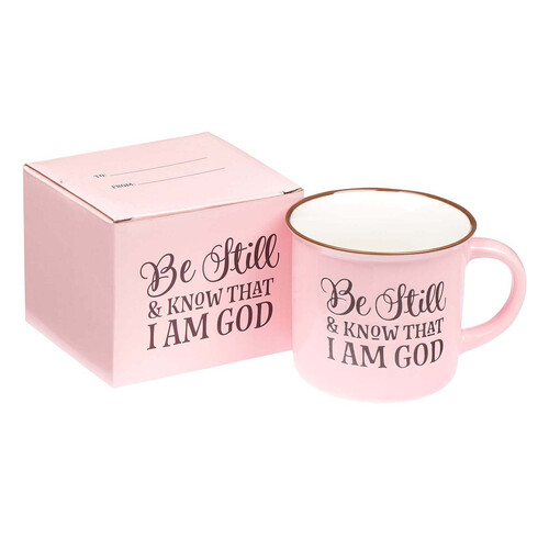 Ceramic Camp Mug: Be Still and Know....Pink/White (Psalm 46:10) (390 ml)