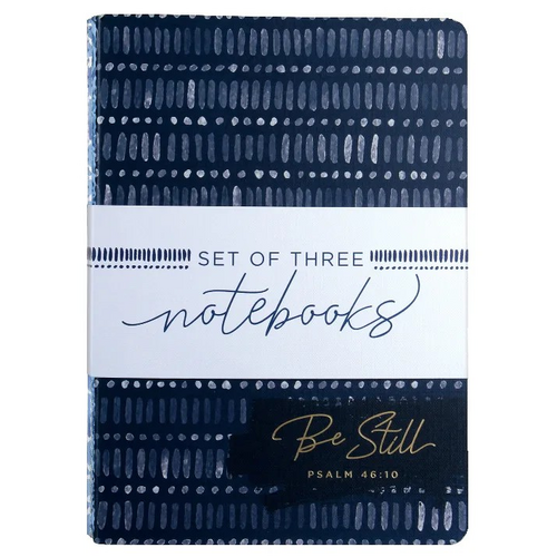 Large Notebook Set of 3: Be Still, Strong, Joyful, Blue Patterns 