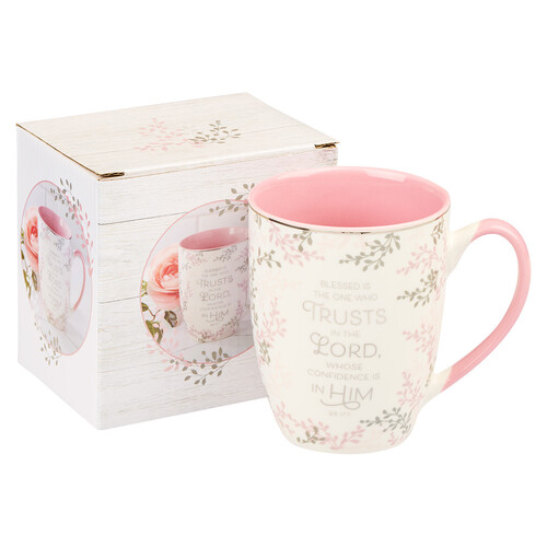 Ceramic Mug: The One Who Trusts in the Lord (Jer. 17:7) Pink Inside (355ml)