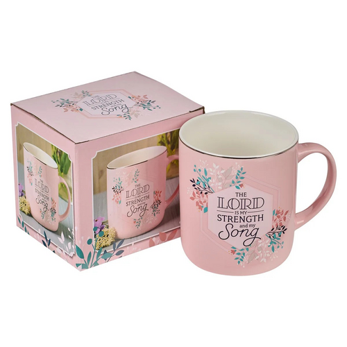 Ceramic Mug: The Lord is My Strength and Song, Pink With Foil Accents (414 Ml)