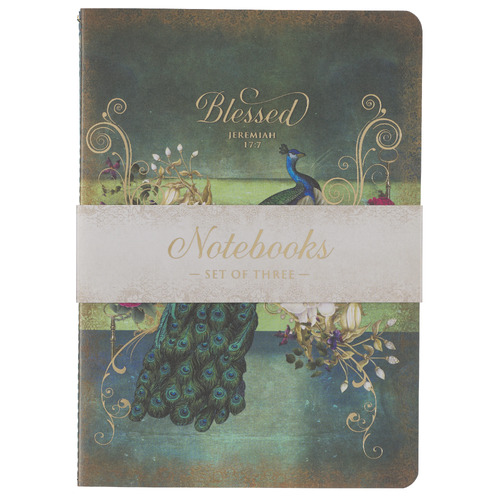 Large Notebook Set of 3: Blessed Blue Peacock (Jer 17:7)