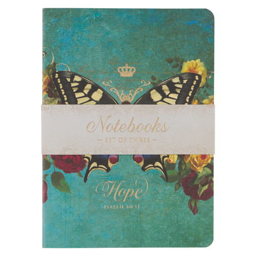 Large Notebook Set of 3: Butterflies - Hope/Teal, Be Still/Pink, Grace/Orange