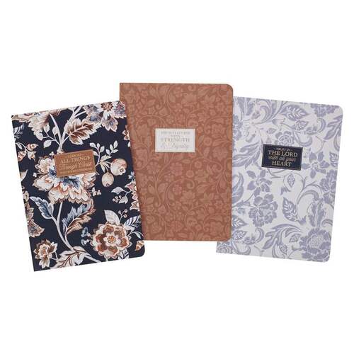 Notebooks (Set of 3): All Things, Phil 4:13, Trust Honey-brown and Navy Floral