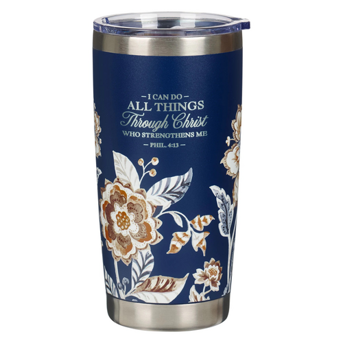 Stainless Steel Tumbler: All Things, Phil. 4:13, Trust Honey-brown and Navy Floral