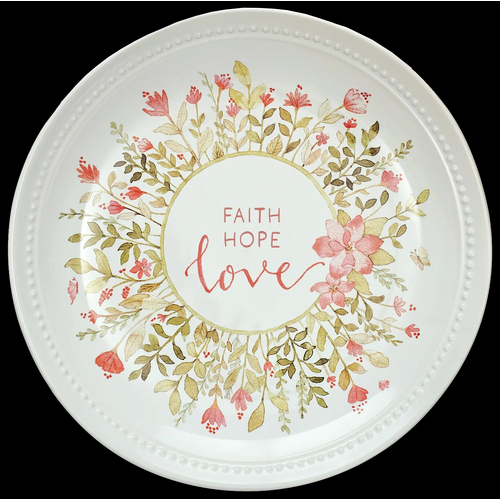 Ceramic Plate: Faith Hope Love, Pink Petite Floral