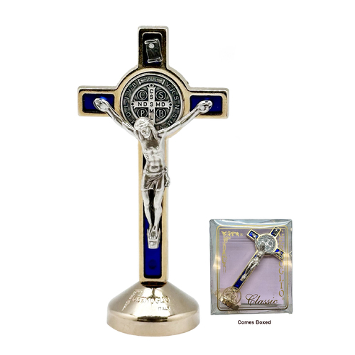 St Benedict Standing Crucifix Gold - 80mm